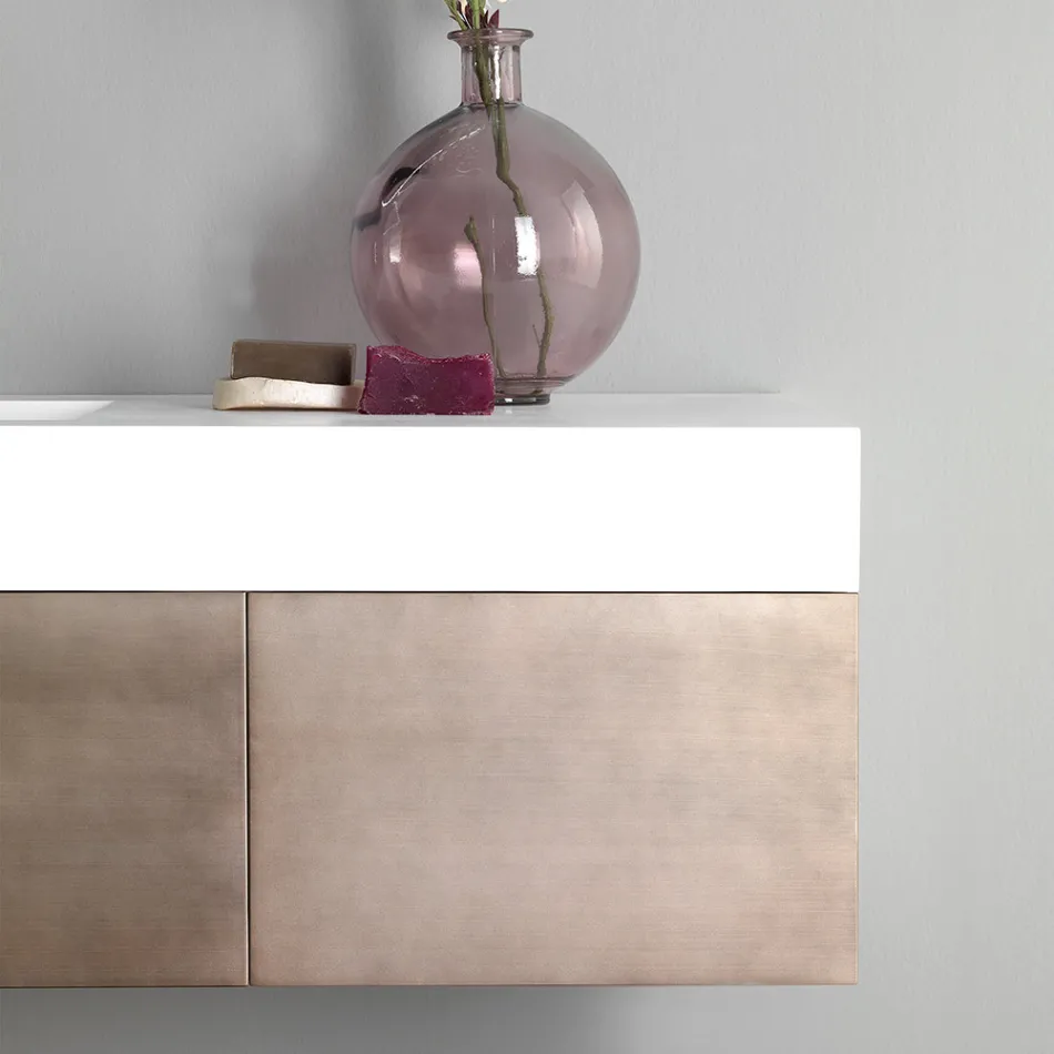 Zawieszone meble łazienkowe z metalu, drewna MDF i kamienia Made in Italy - Renga Viadurini