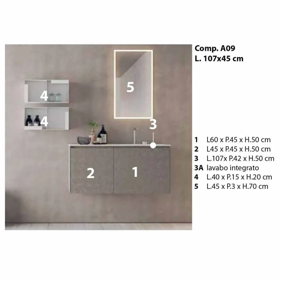 Meble podwieszane, nowoczesna kompozycja łazienkowa - Callisi9 Viadurini