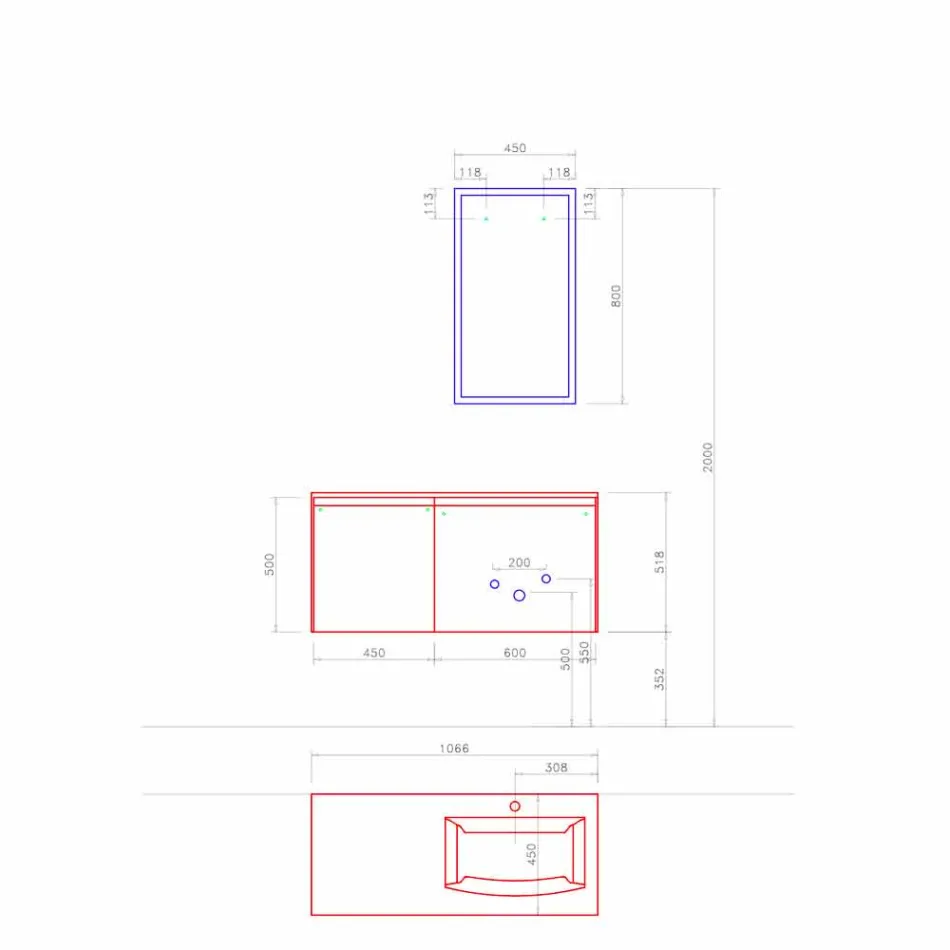 Meble podwieszane, nowoczesna kompozycja łazienkowa - Callisi9 Viadurini