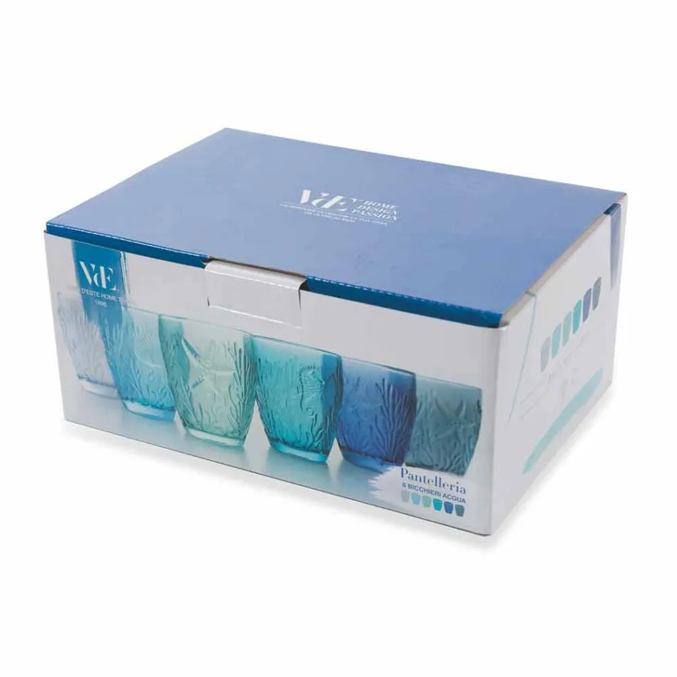 Nowoczesne niebieskie szklanki w kolorze 6 sztuk Water Service - Mazara Viadurini