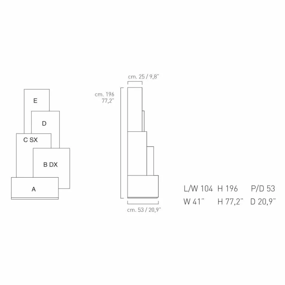 My Home Tetris mobilny salon zaprojektowany w stylu MDF H196cm wykonany we Włoszech Viadurini
