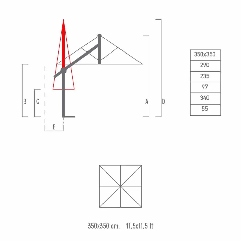 Parasol aluminiowy z białym lub antracytowym ramieniem 350x350 cm - Lapillo Viadurini