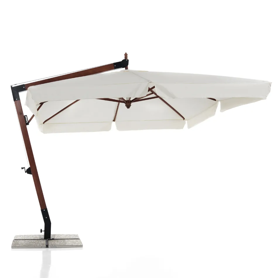 Parasol z litego drewna z baldachimem z poliestru powlekanego PCV – Devoir Viadurini