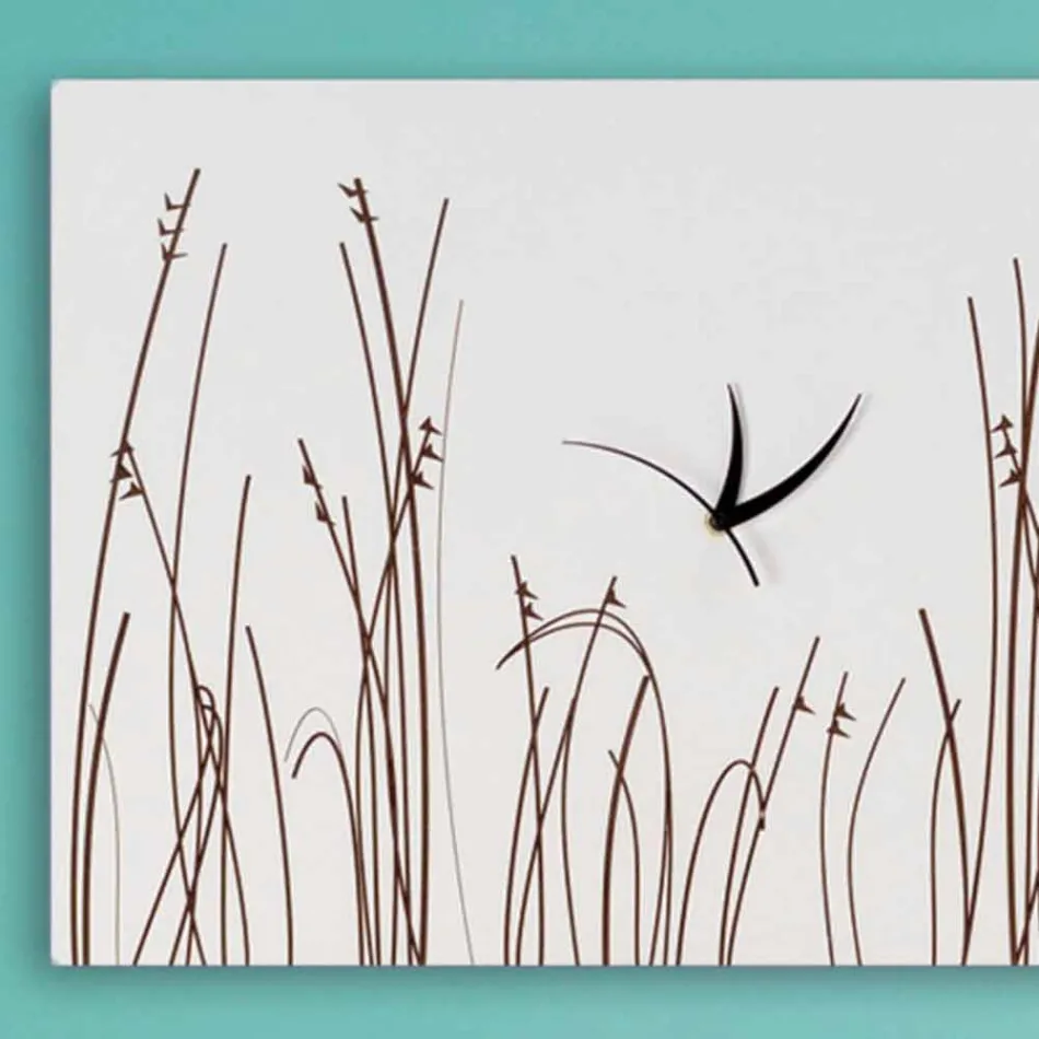 Prostokątny, nowoczesny zegar ścienny z białego drewna - filigran Viadurini