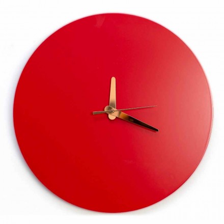 Czerwony zegar ścienny z włoską okrągłą i nowoczesnym wzornictwem z drewna - Callisto Viadurini