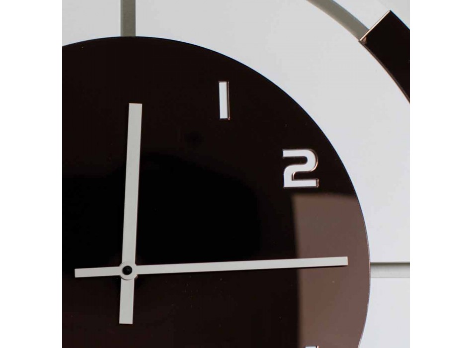 Zegar ścienny z białego drewna i brązu z dekoracjami o nowoczesnym designie - Mavia Viadurini