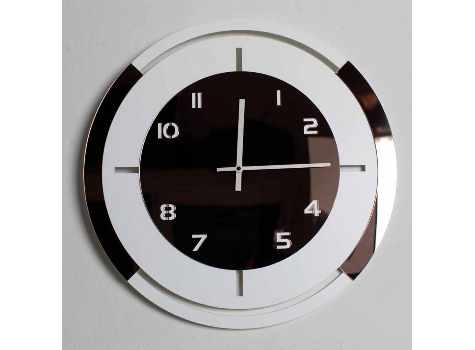 Zegar ścienny z białego drewna i brązu z dekoracjami o nowoczesnym designie - Mavia Viadurini