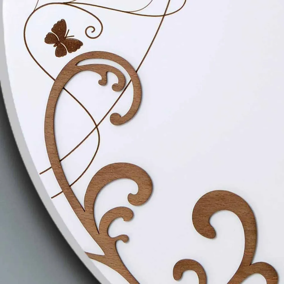 Nowoczesny, okrągły drewniany zegar ścienny z sezonowymi dekorami Viadurini