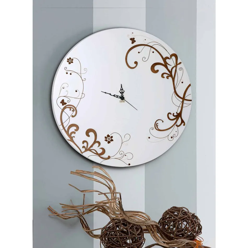 Nowoczesny, okrągły drewniany zegar ścienny z sezonowymi dekorami Viadurini
