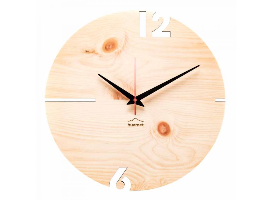 Okrągły zegar ścienny z drewna dębowego, sosnowego lub orzechowego Wykonany we Włoszech - Betel Viadurini