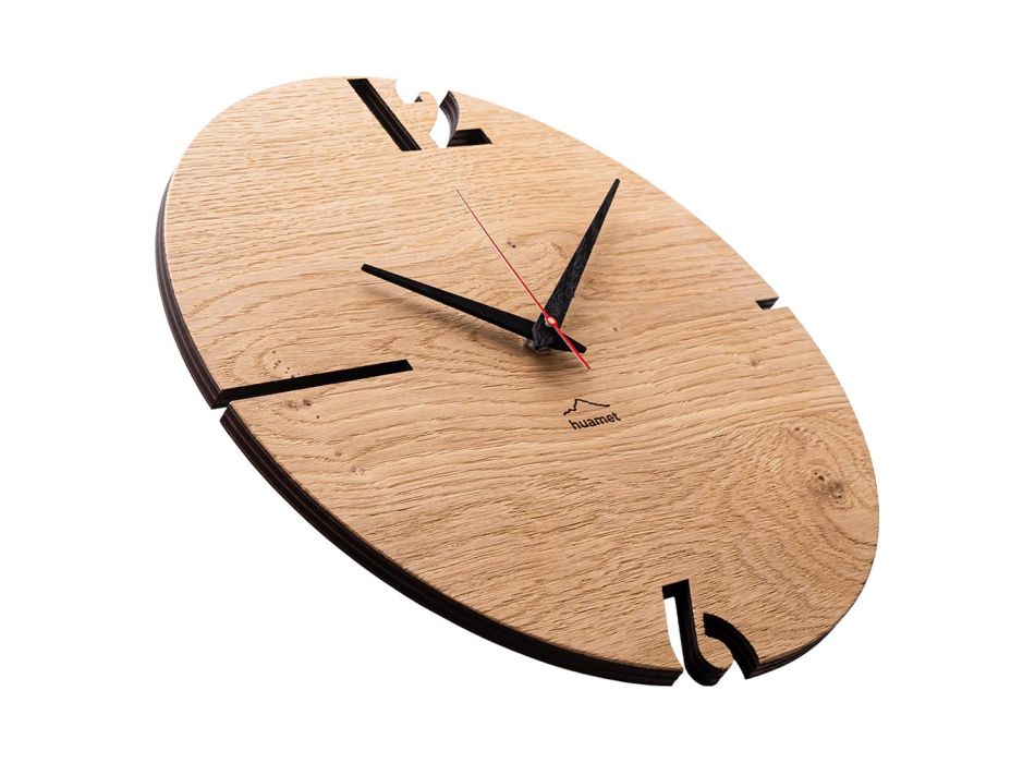 Okrągły zegar ścienny z drewna dębowego, sosnowego lub orzechowego Wykonany we Włoszech - Betel Viadurini
