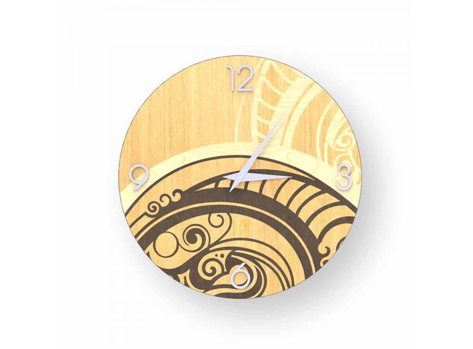 Adro abstrakcyjny zegar ścienny wykonany z drewna, wyprodukowany we Włoszech Viadurini