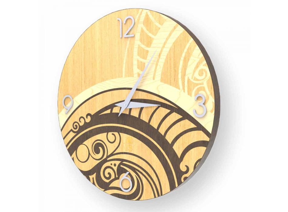 Adro abstrakcyjny zegar ścienny wykonany z drewna, wyprodukowany we Włoszech