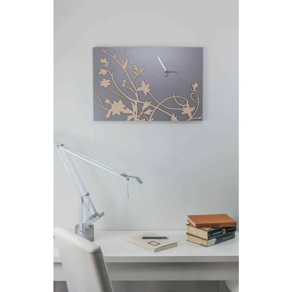 Nowoczesny szary prostokątny zegar ścienny z dekorowanego drewna - galu Viadurini