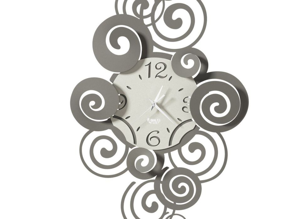 Pionowy zegar ścienny z żelaza i falujących dekoracji - Alibreo Viadurini
