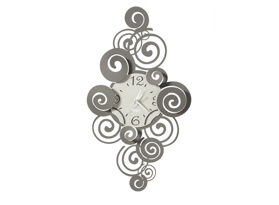 Pionowy zegar ścienny z żelaza i falujących dekoracji - Alibreo Viadurini