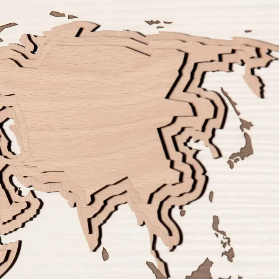 Drewniany zegar ścienny z dekoracją salonu Planisphere Design - Mappo Viadurini