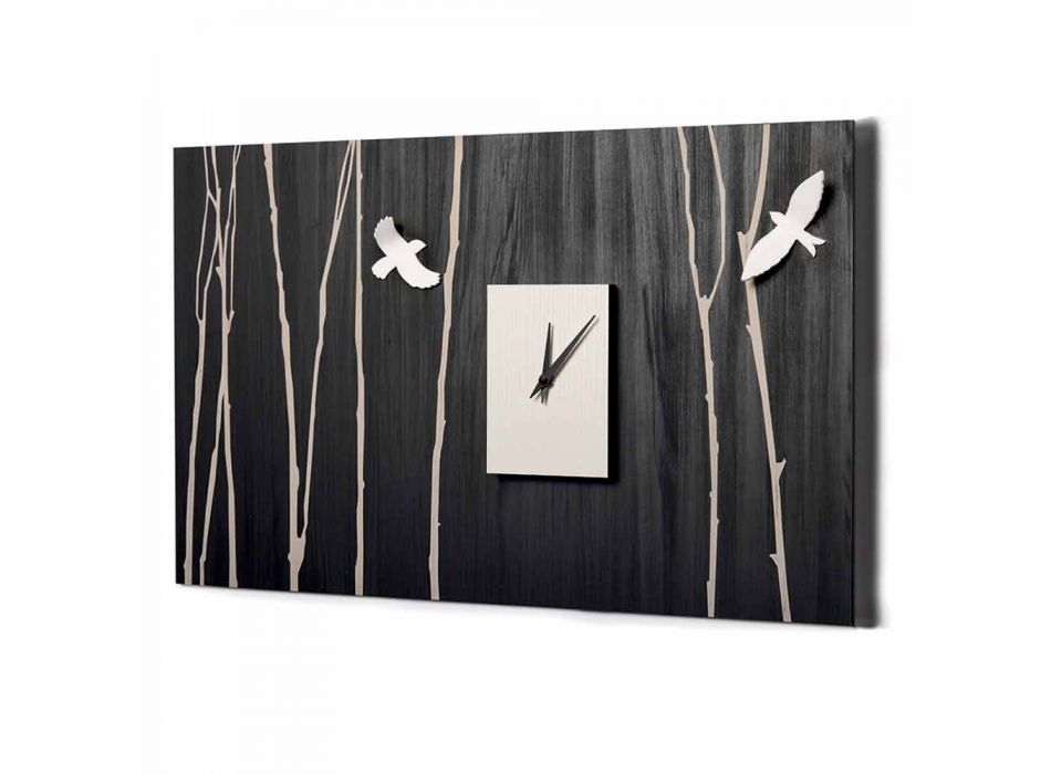 Drewniany zegar ścienny z trójwymiarowymi dekoracjami - Forrest Viadurini