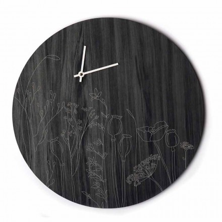 Nowoczesny okrągły zegar ścienny z drewna i grawerem laserowym - Florinto Viadurini