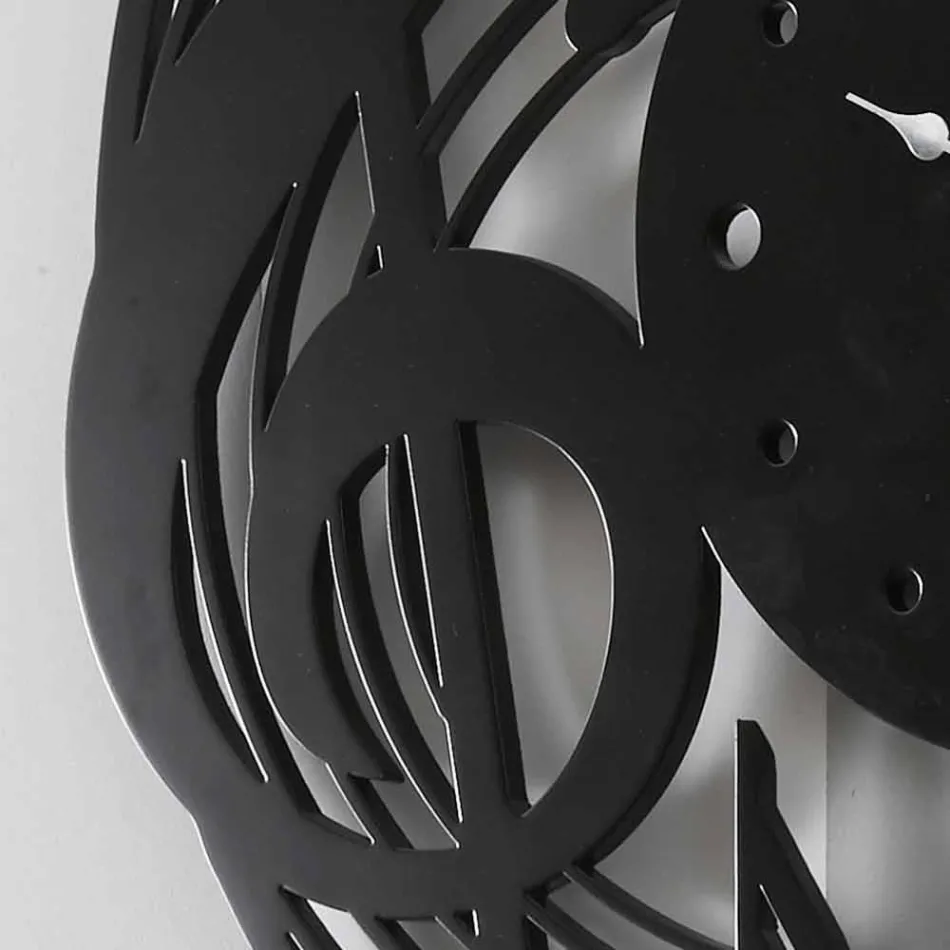 Nowoczesny okrągły czarny zegar ścienny z dekorowanego drewna - muzyka Viadurini