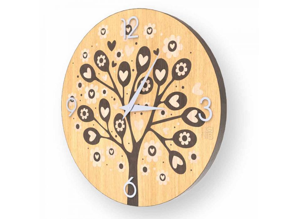Zegar ścienny do drzewa z serca, wykonany z drewna, wykonany z Włoch Viadurini