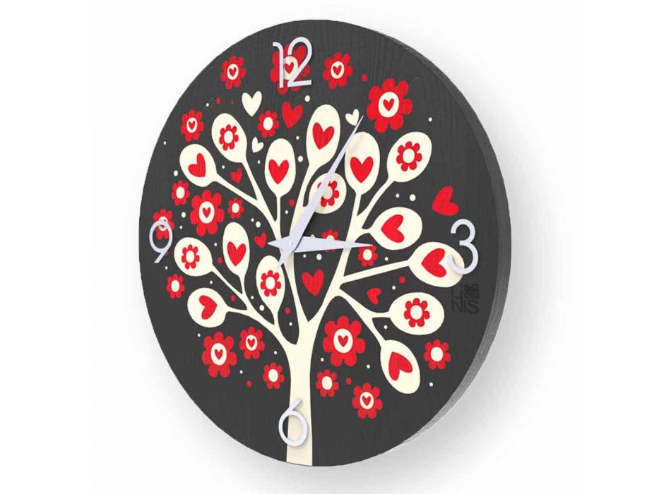Zegar ścienny do drzewa z serca, wykonany z drewna, wykonany z Włoch Viadurini