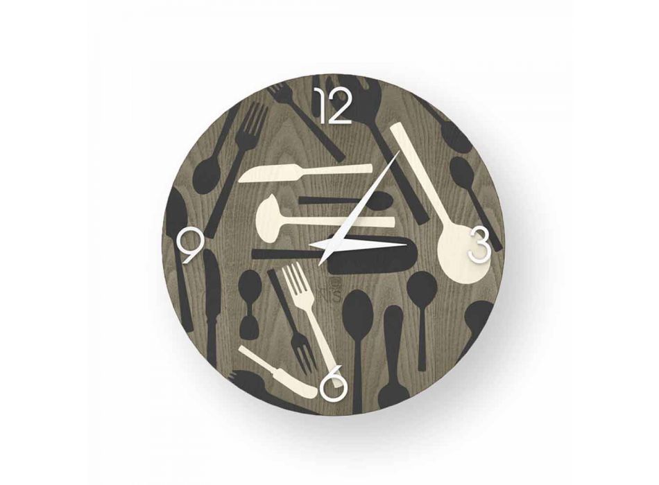 Zegar ścienny Ispra, wykonany z drewna, wyprodukowany we Włoszech Viadurini