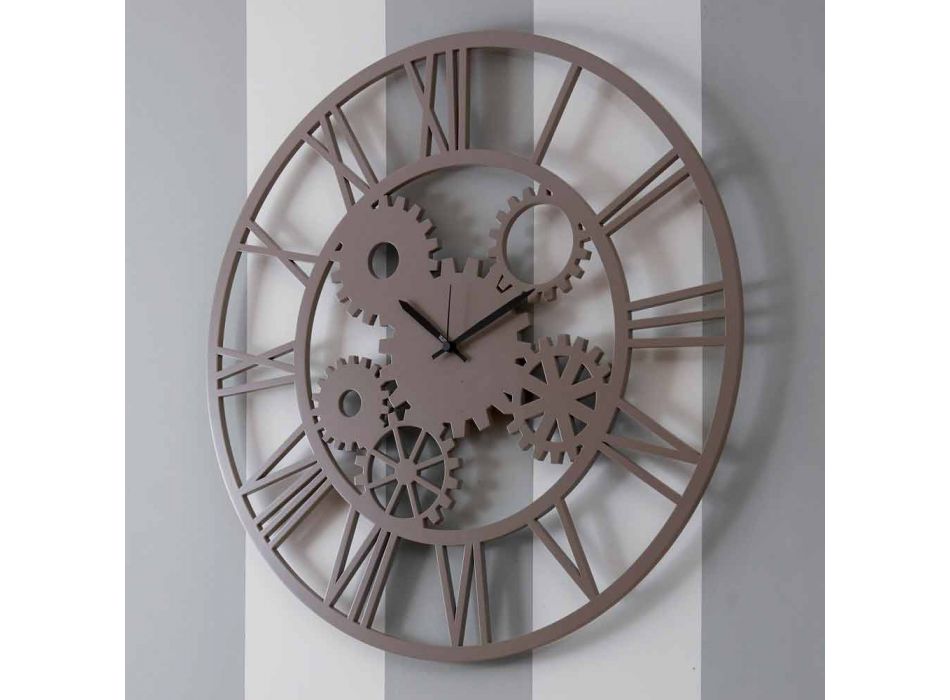Duży i okrągły odrapany kolorowy drewniany zegar ścienny - mechanizm Viadurini