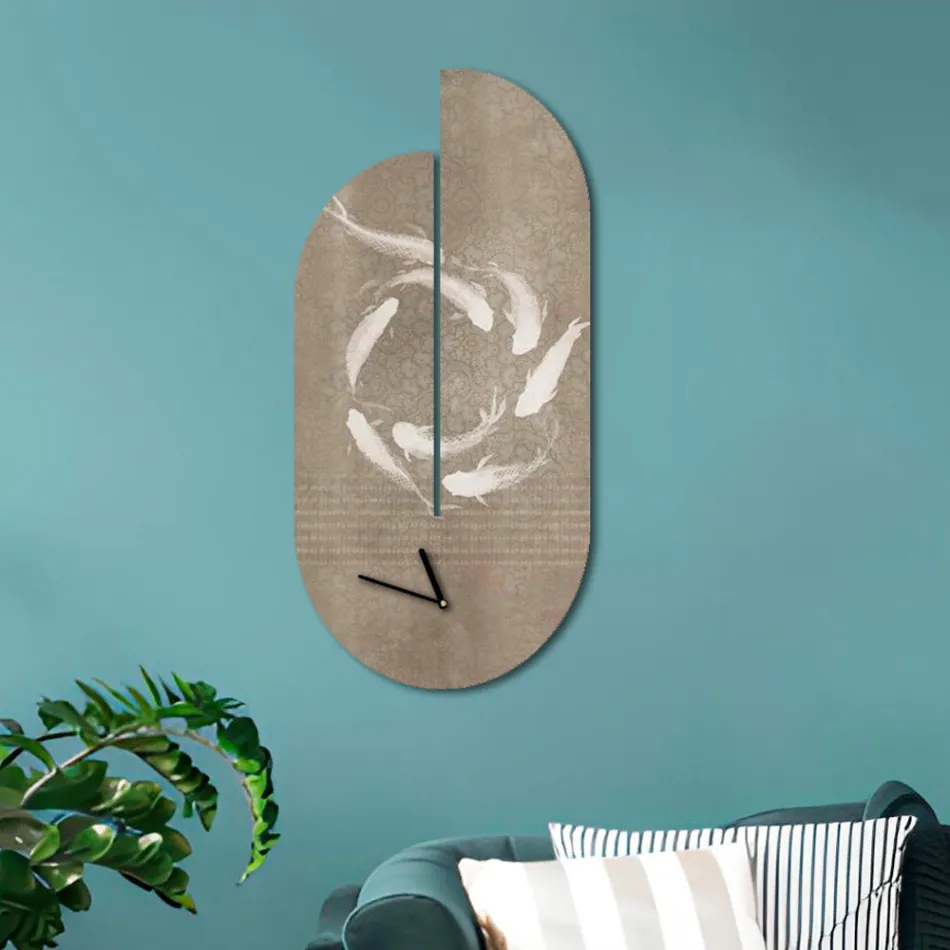 Drewniany zegar z nadrukiem czapli Made in Italy - Palau Viadurini