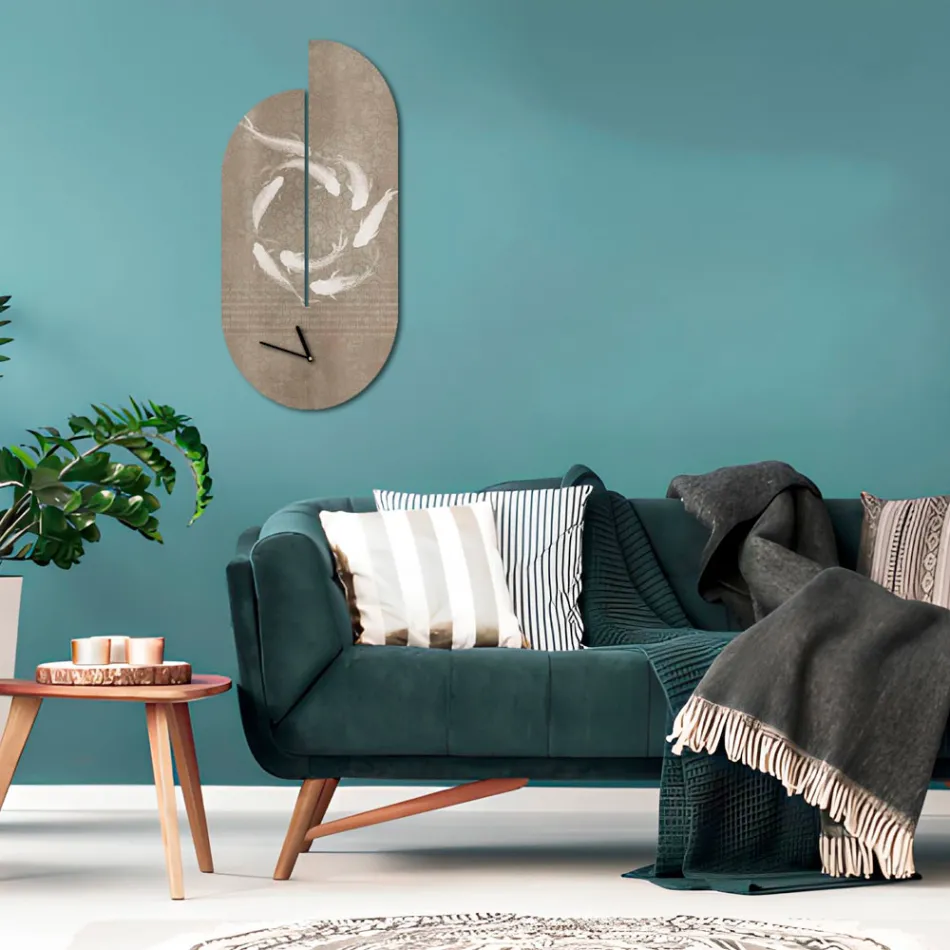 Drewniany zegar z nadrukiem czapli Made in Italy - Palau Viadurini