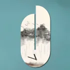 Drewniany zegar z nadrukiem czapli Made in Italy - Palau Viadurini