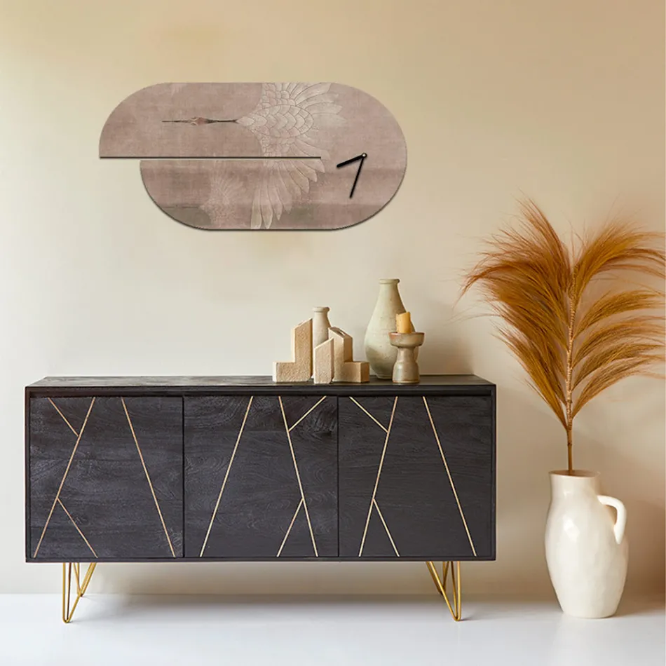 Drewniany zegar z nadrukiem czapli Made in Italy - Palau Viadurini