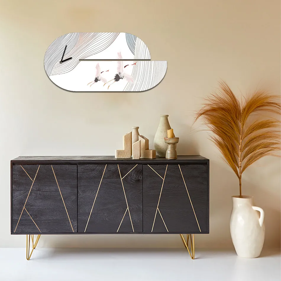 Drewniany zegar z nadrukiem czapli Made in Italy - Palau Viadurini