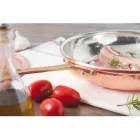 Ręcznie cynowana okrągła patelnia z miedzi z uchwytem i pokrywką 28 cm - Gianluigi Viadurini