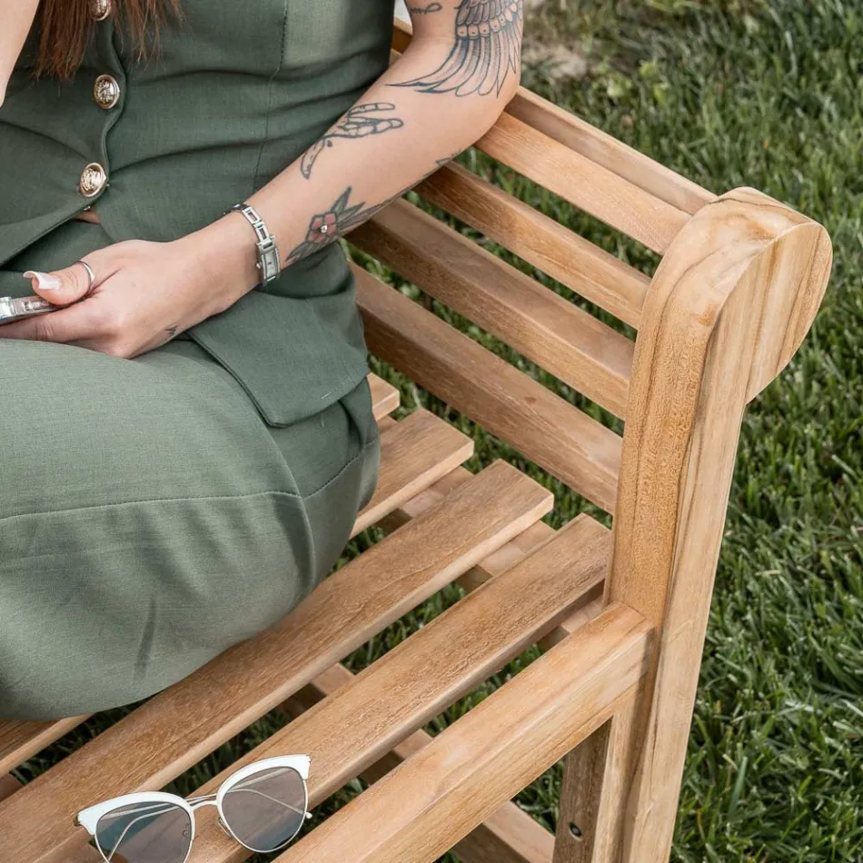 Ławka ogrodowa wykonana w całości z drewna tekowego - Arrival Viadurini