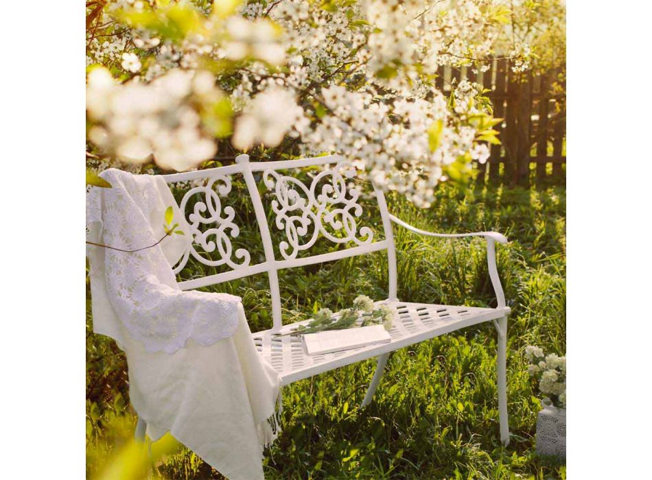 Ławka ogrodowa z możliwością układania w stosy w kolorze białego aluminium z połyskiem - Sama Viadurini