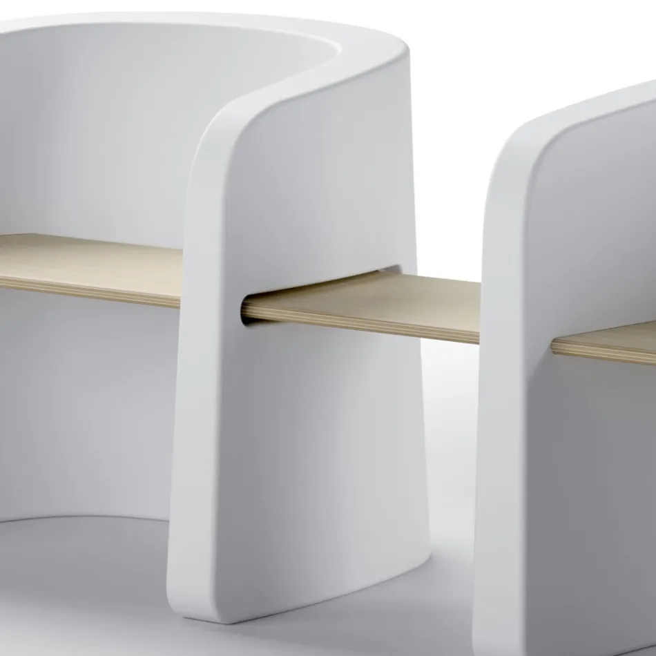 Ławka ogrodowa z polietylenu i drewna brzozowego Made in Italy - Talula Viadurini