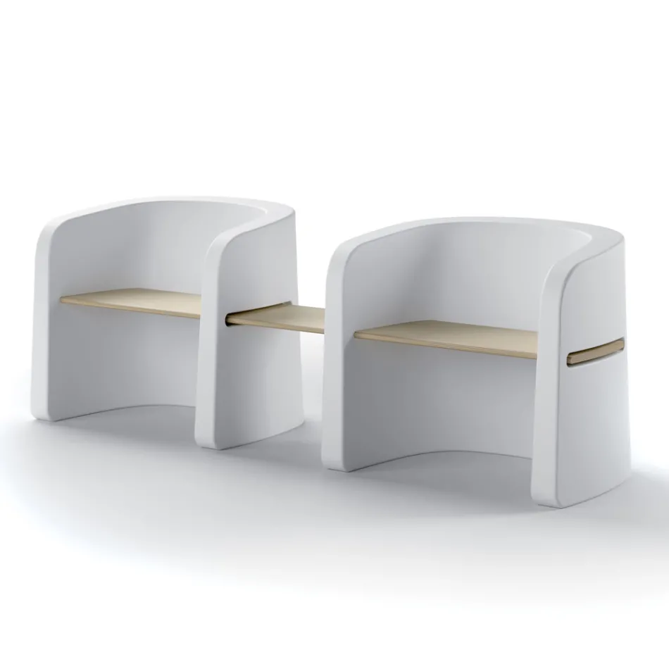 Ławka ogrodowa z polietylenu i drewna brzozowego Made in Italy - Talula Viadurini