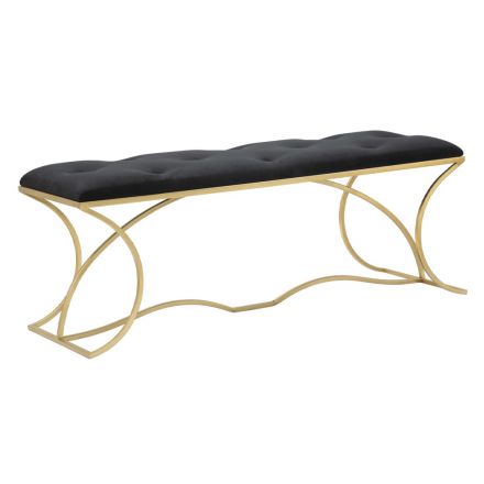 Żelazna ławka ze złotym wykończeniem z siedziskiem pokrytym tkaniną - Symbol Viadurini