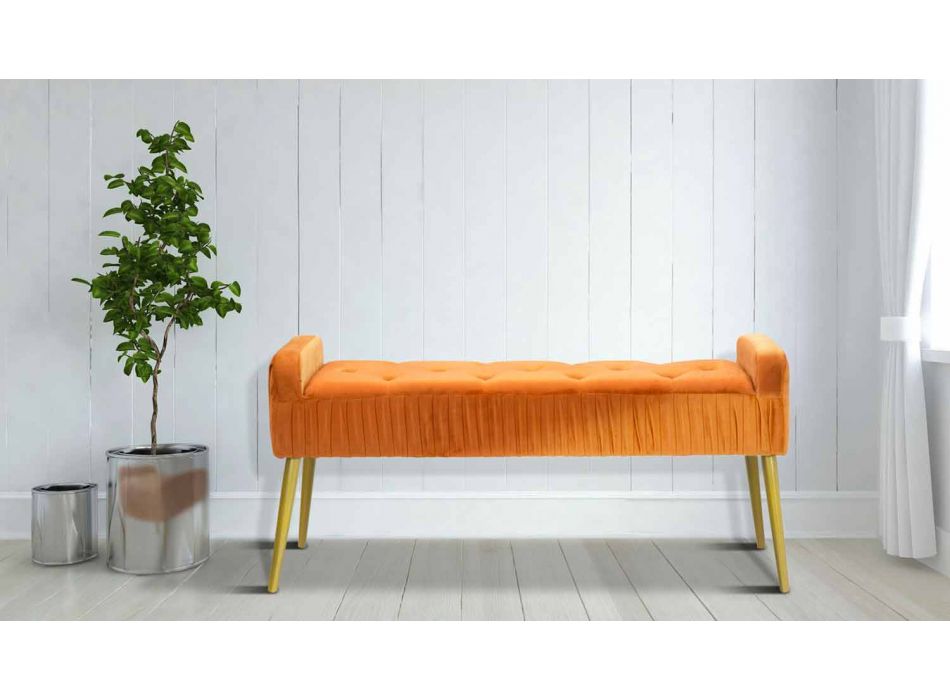 Nowoczesna prostokątna ławka w kolorze rdzy z drewna i tkaniny - Zack Viadurini