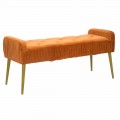 Nowoczesna prostokątna ławka w kolorze rdzy z tkaniny i drewna - Zack