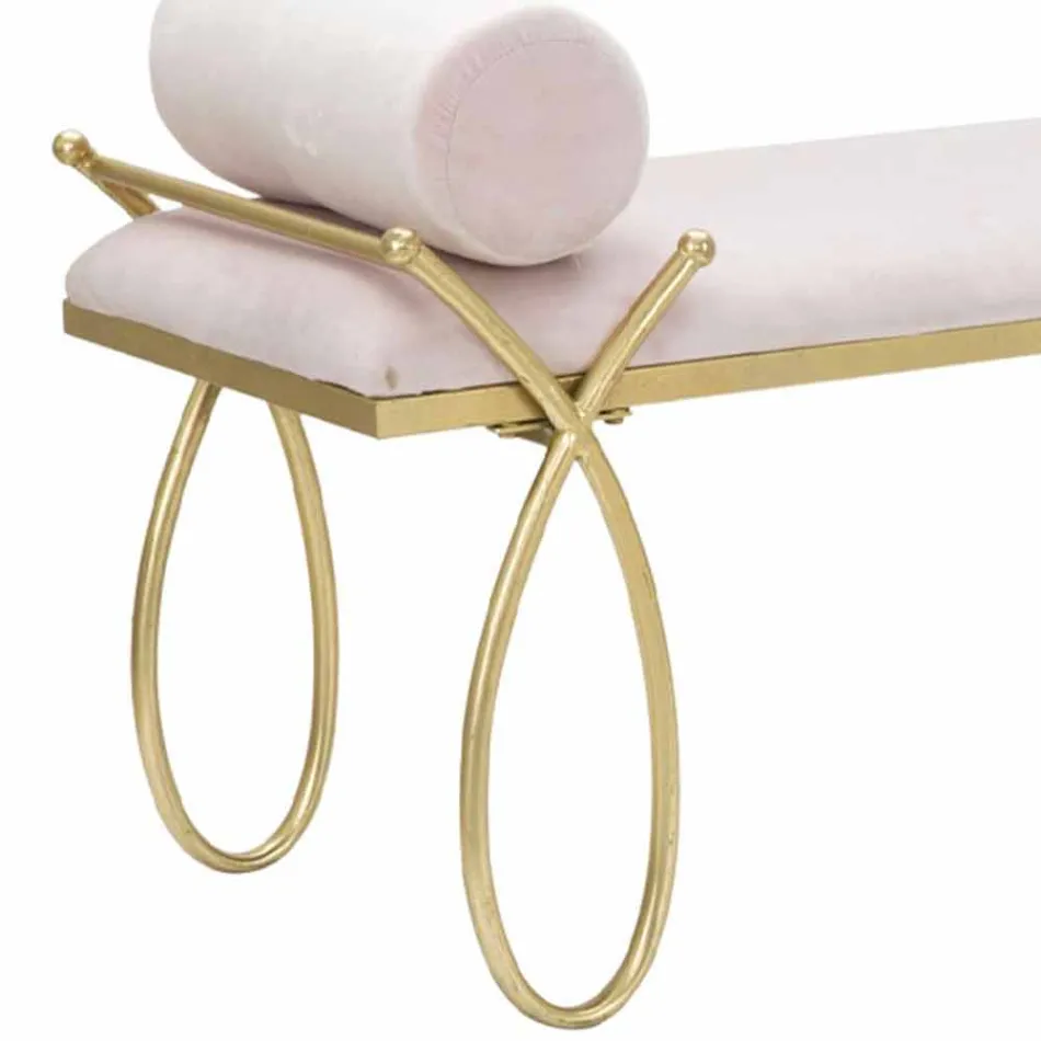 Ławka prostokątna o nowoczesnym designie z żelaza, płyty MDF i tkaniny - Harding Viadurini