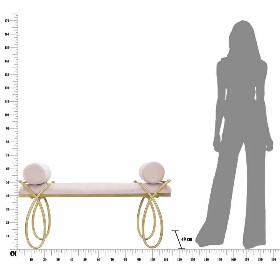 Ławka prostokątna o nowoczesnym designie z żelaza, płyty MDF i tkaniny - Harding Viadurini