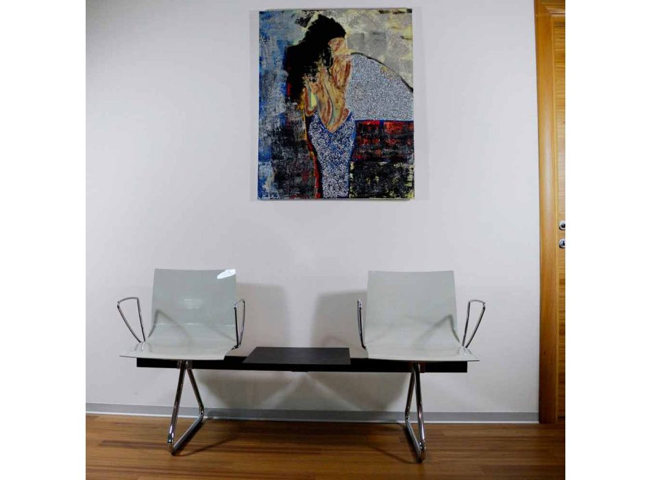 2 osobowa ławka biurowa ze stolikiem kawowym ze stali i kolorowego technopolimeru - Verenza Viadurini