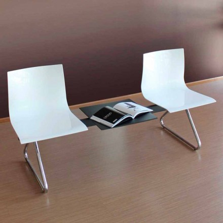 2 osobowa ławka biurowa ze stolikiem kawowym ze stali i kolorowego technopolimeru - Verenza Viadurini