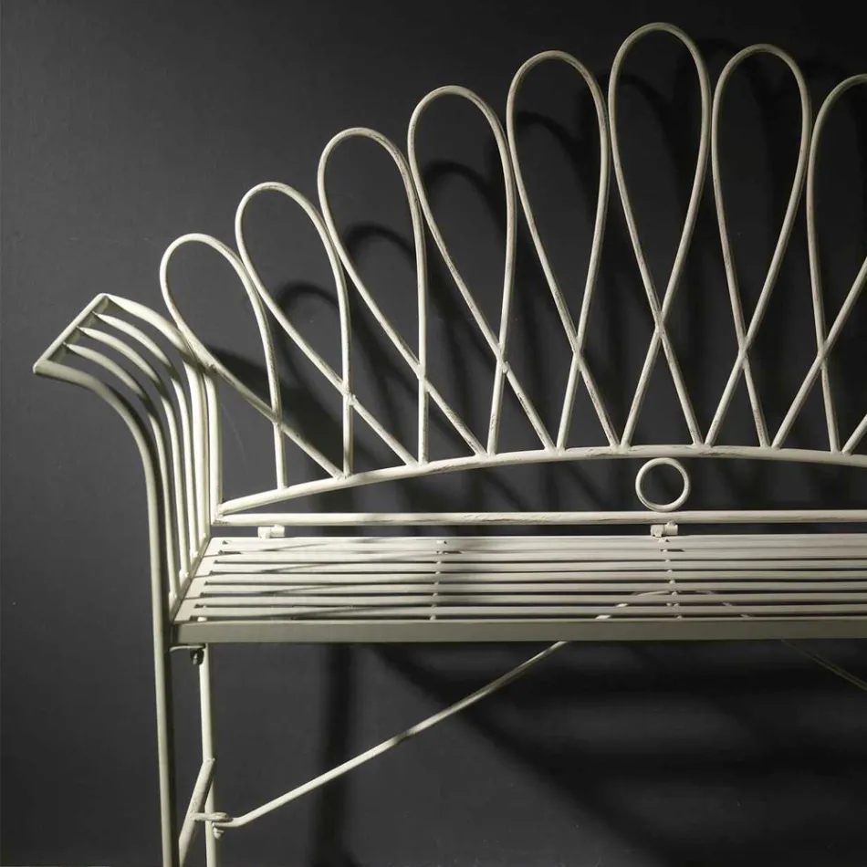 Ławka ogrodowa dla 2 osób z metalowym wykończeniem w kolorze kości słoniowej - Glue Viadurini