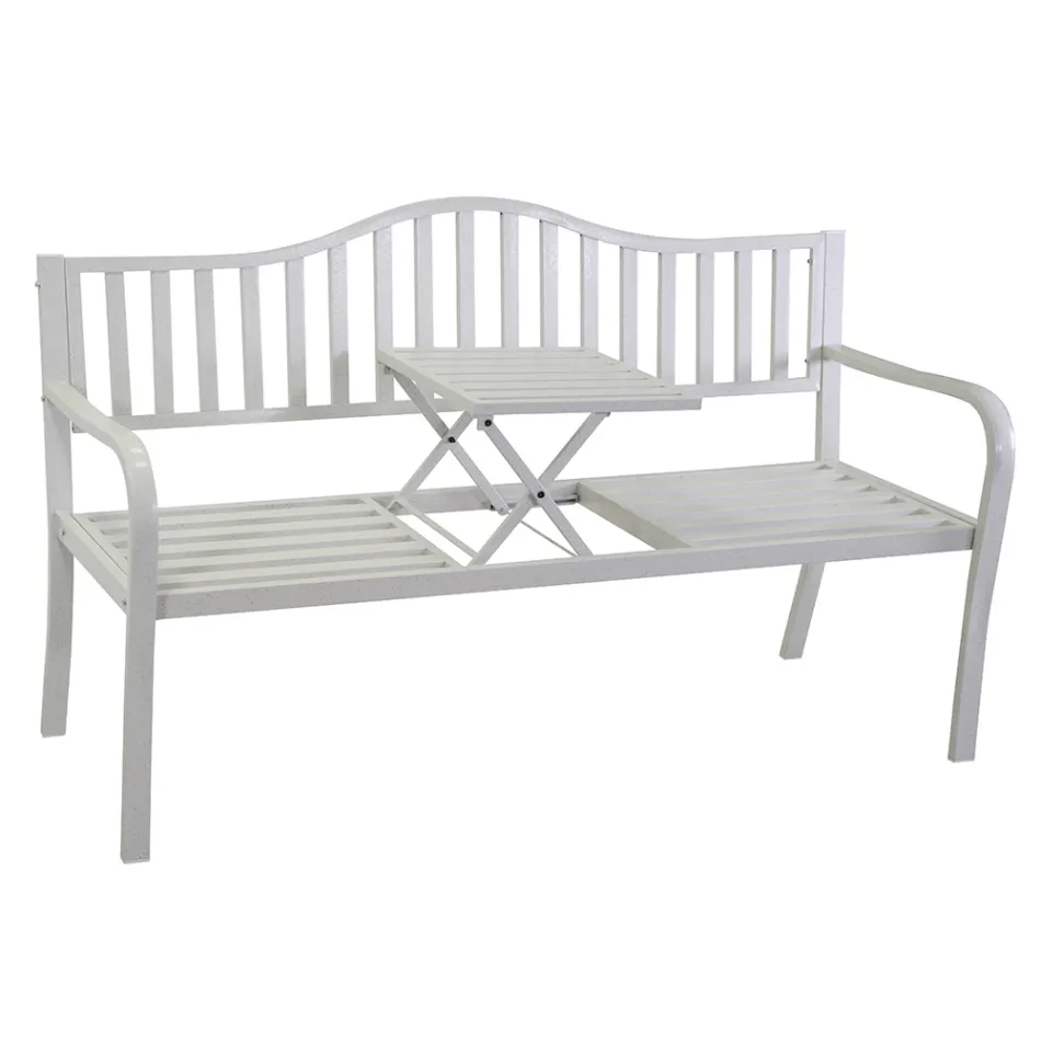 Metalowa ławka zewnętrzna z rozkładanym stołem - Graffetta Viadurini