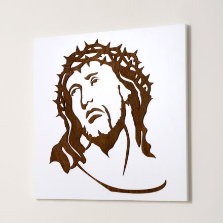 Biały panel przedstawiający oblicze Chrystusa Made in Italy - Akari Viadurini