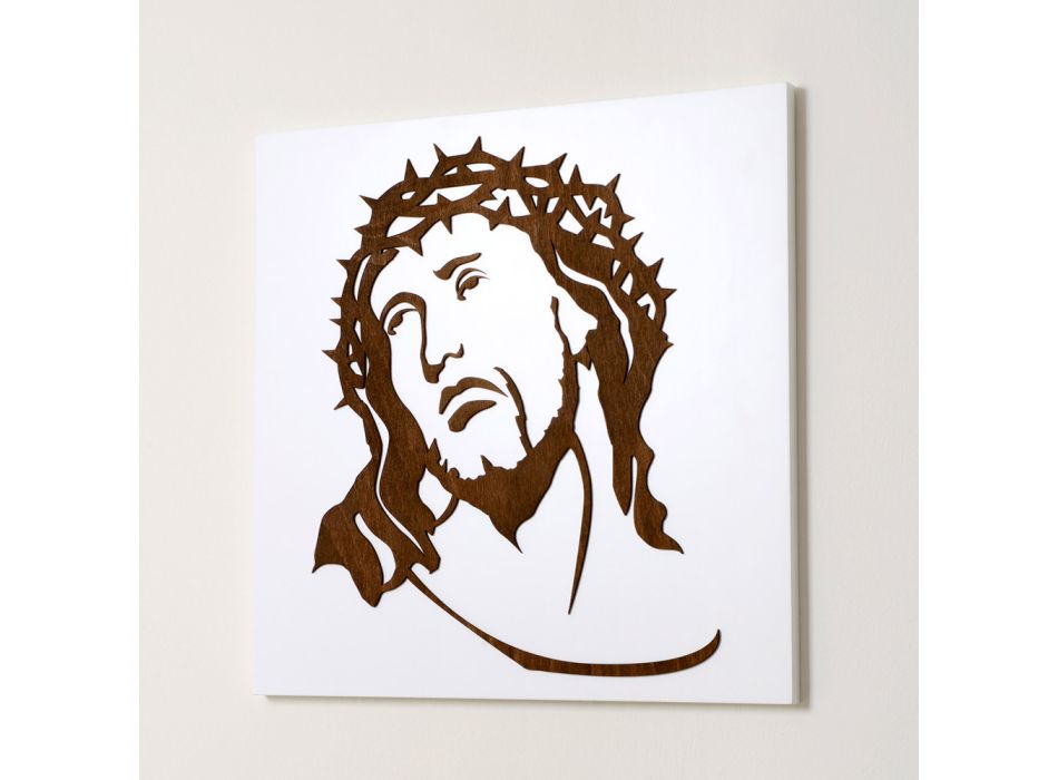 Biały panel przedstawiający oblicze Chrystusa Made in Italy - Akari Viadurini