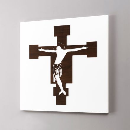 Biały panel z przedstawieniem krucyfiksu Made in Italy - Airi Viadurini